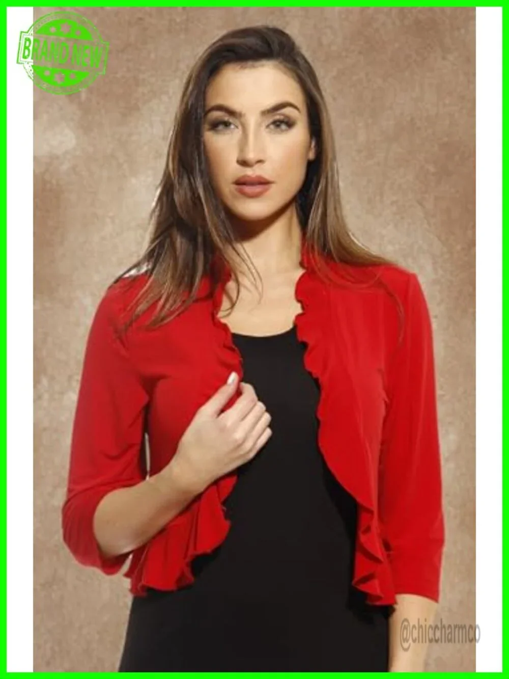 Women's Shrug Cardigan with 3/4 Sleeves Ruffled Trim